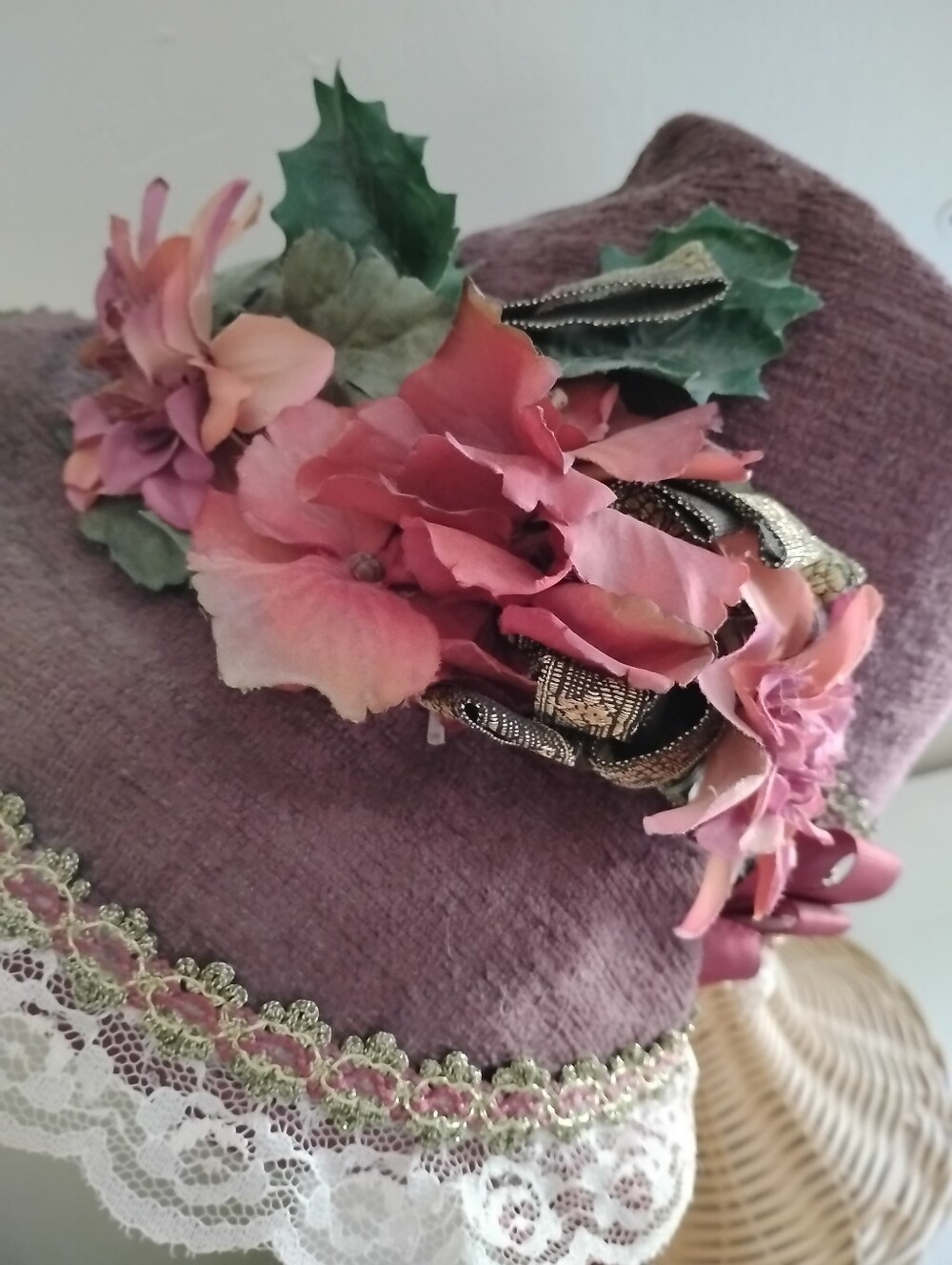 Regency Bonnet Mahogany Jane Austen Lace Reenactment Costume Hat Victorian Lady - Picture 6 of 10